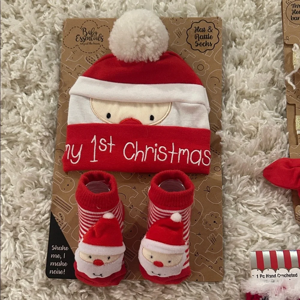 Festive Red and White Baby Accessory Christmas Set